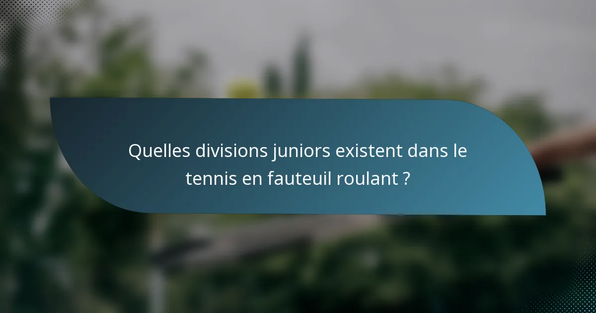 Quelles divisions juniors existent dans le tennis en fauteuil roulant ?
