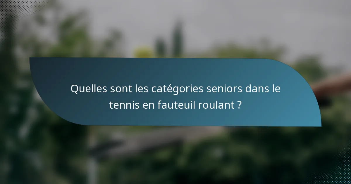 Quelles sont les catégories seniors dans le tennis en fauteuil roulant ?